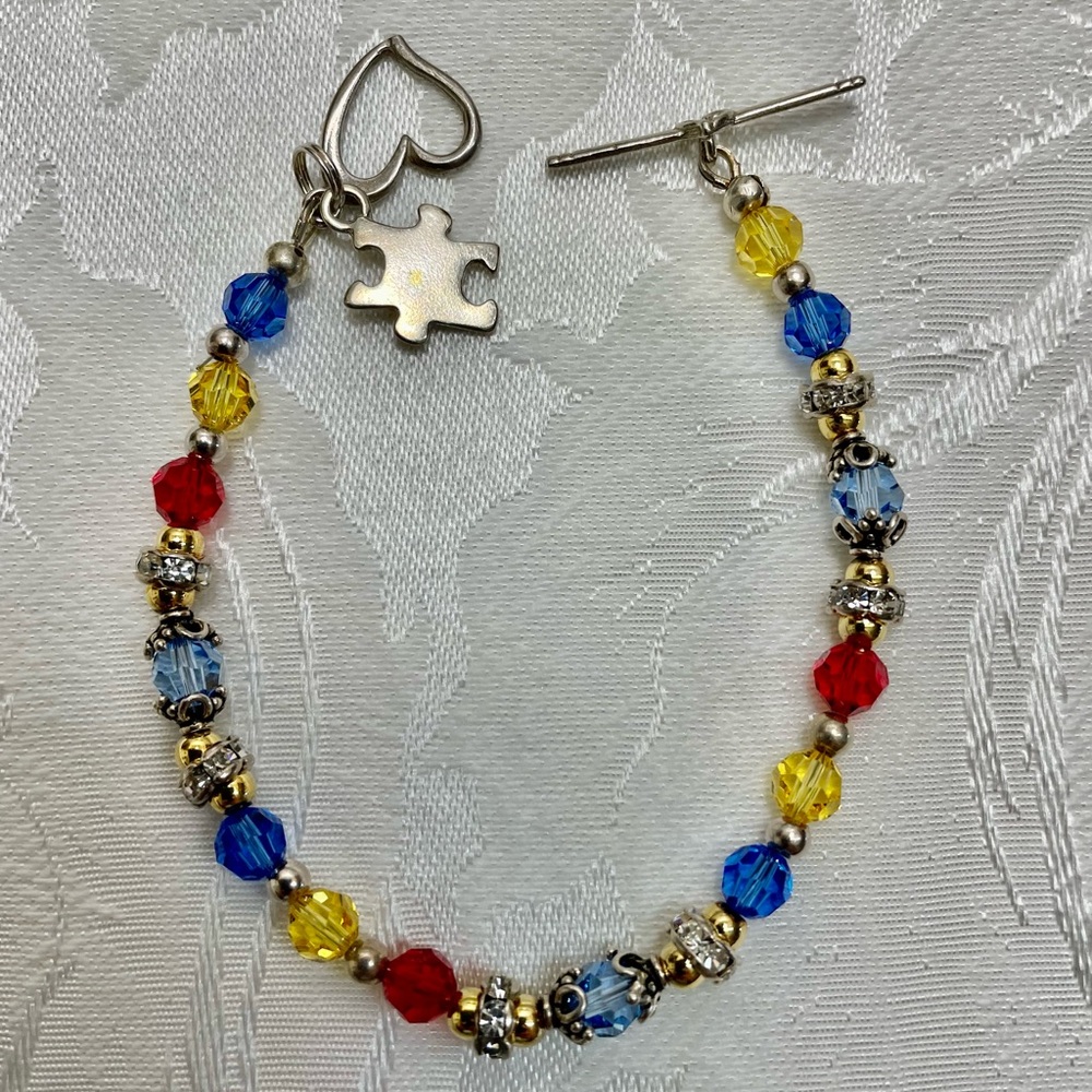 Handmade Sterling Silver and Swarovski Crystals Autism Awareness Bracelet